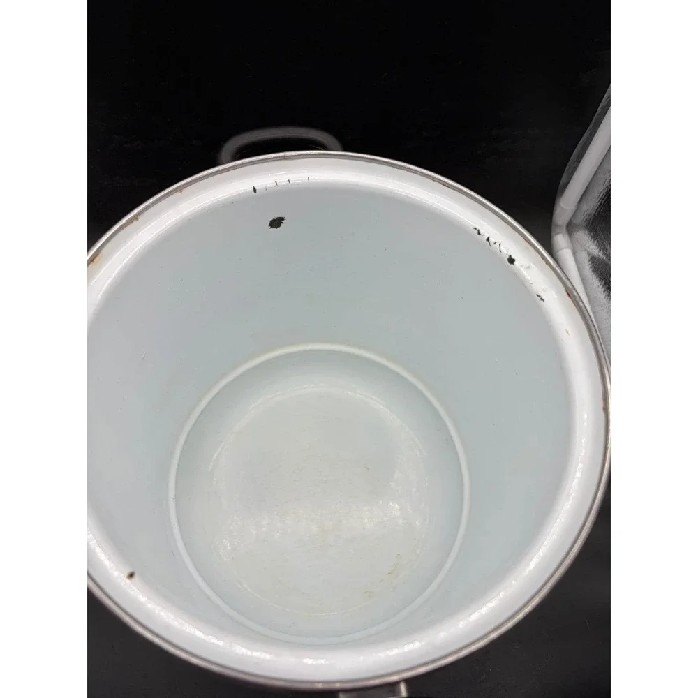Vintage GMI Enamelware Stock Pot with Lid Floral Poppy‎ White Enamel Soup Pot